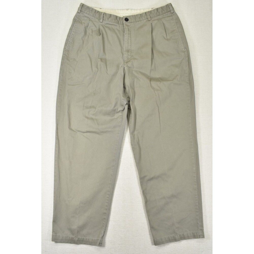 LL Bean Pants 40x32 Mens Double L Comfort Waist Khaki Chino Pleated Twill Casual